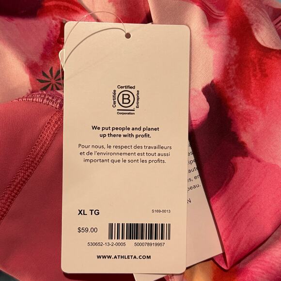 Athleta X-Large Printed Run With It Shorts Activewear UPF Lined Zip-Pocket Pink - Picture 11 of 11